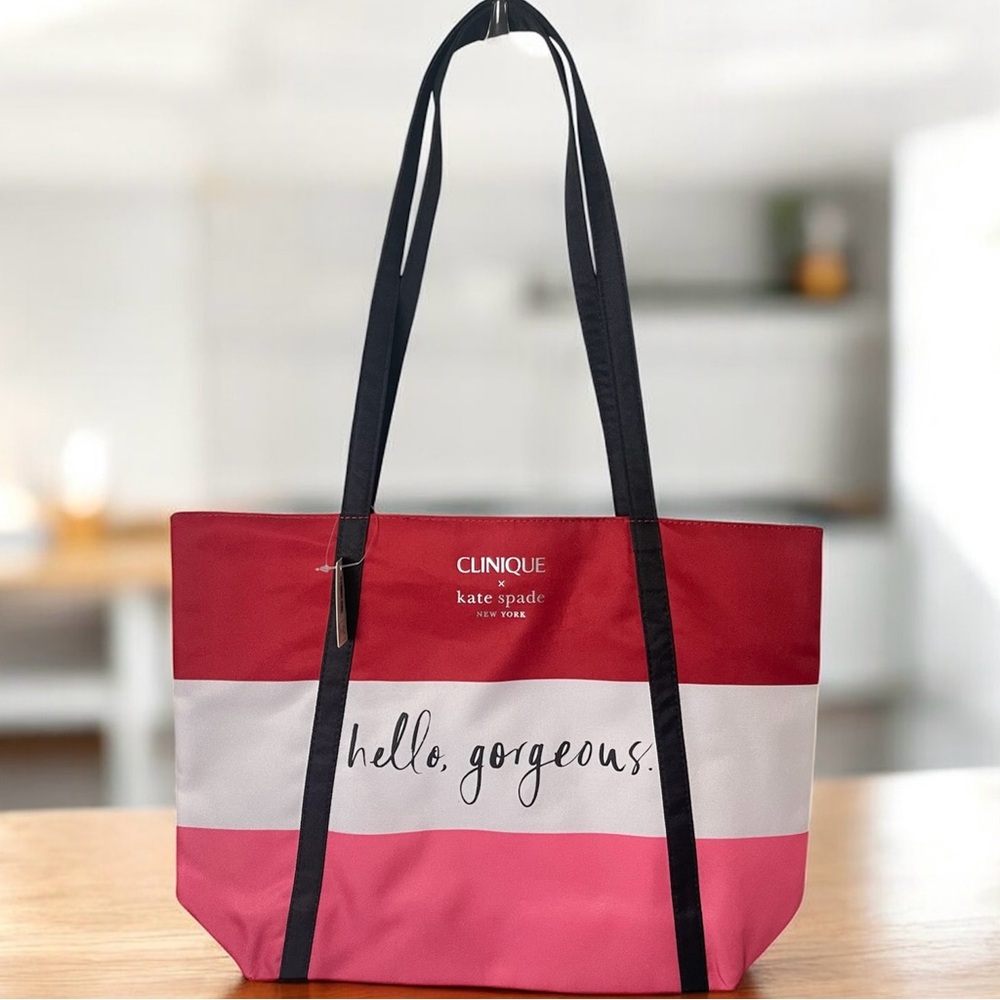 Kate Spade (by Clinique) Red and Pink Striped Tote